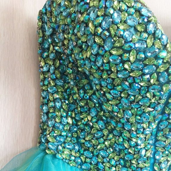 SHERRI HILL Crystal Rhinestone Bead Strapless Bustier Tulle Prom Pageant Dress 8 - Picture 2 of 6